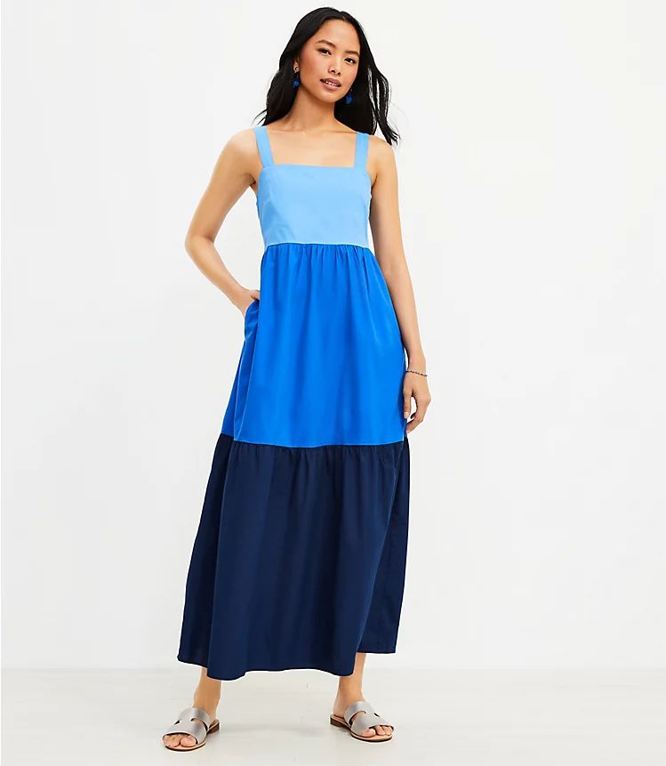 Colorblock Tiered Maxi Pocket Dress | LOFT