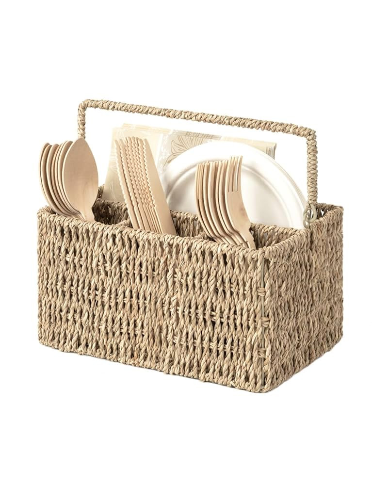 StorageWorks Wicker Flatware Organizer, Hand Woven Seagrass Cutlery Holder for Countertop with Ha... | Amazon (CA)