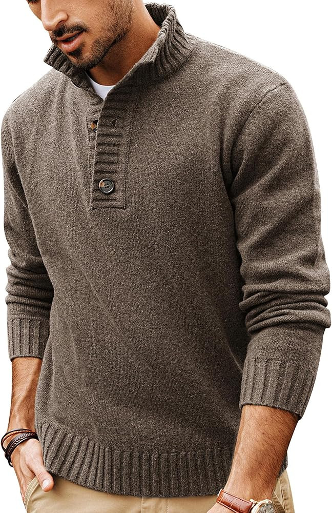 PJ PAUL JONES Mens Pullover Sweaters Quarter Button Sweater Stand Collar Knit Pullovers | Amazon (US)