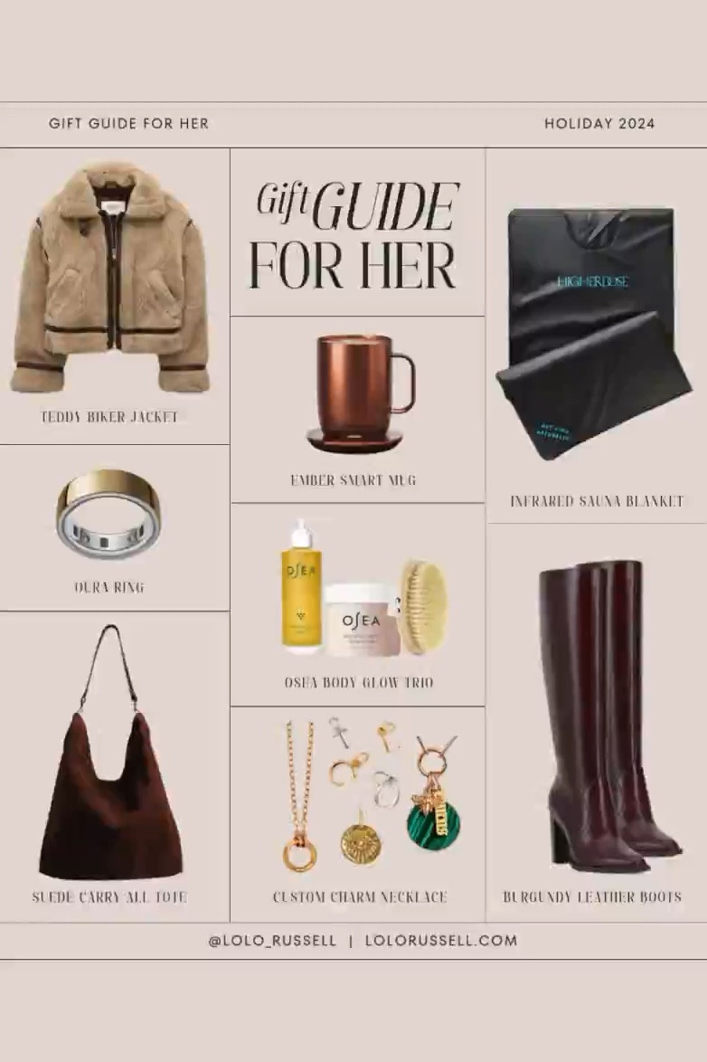 Holiday gift ideas for her including ember mug (great for moms who always have cold coffee), shearling bomber jacket, suede hobo bag, charm necklace, wide calf boots and more  

#LTKCyberWeek #LTKHoliday #LTKGiftGuide