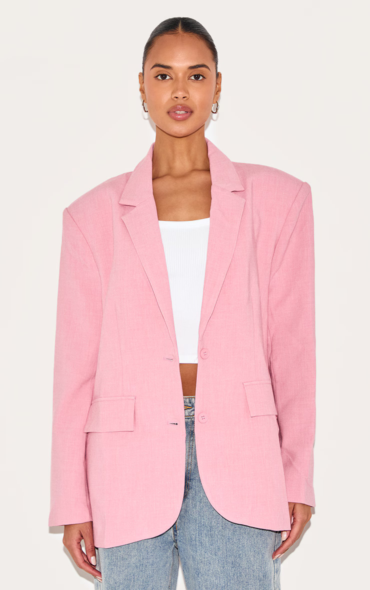 Pink Woven Oversized Curved Hem Boxy Blazer | PrettyLittleThing UK