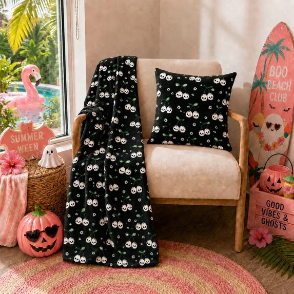 Summer Ween Oversize Super Soft Plush Throw Blankets, Patio Pool Halloween Throws, SKULL CHERRIES | Walmart (US)