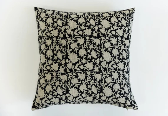 Black Floral Pillow Black Block Print Pillow Dark Pillow - Etsy | Etsy (US)