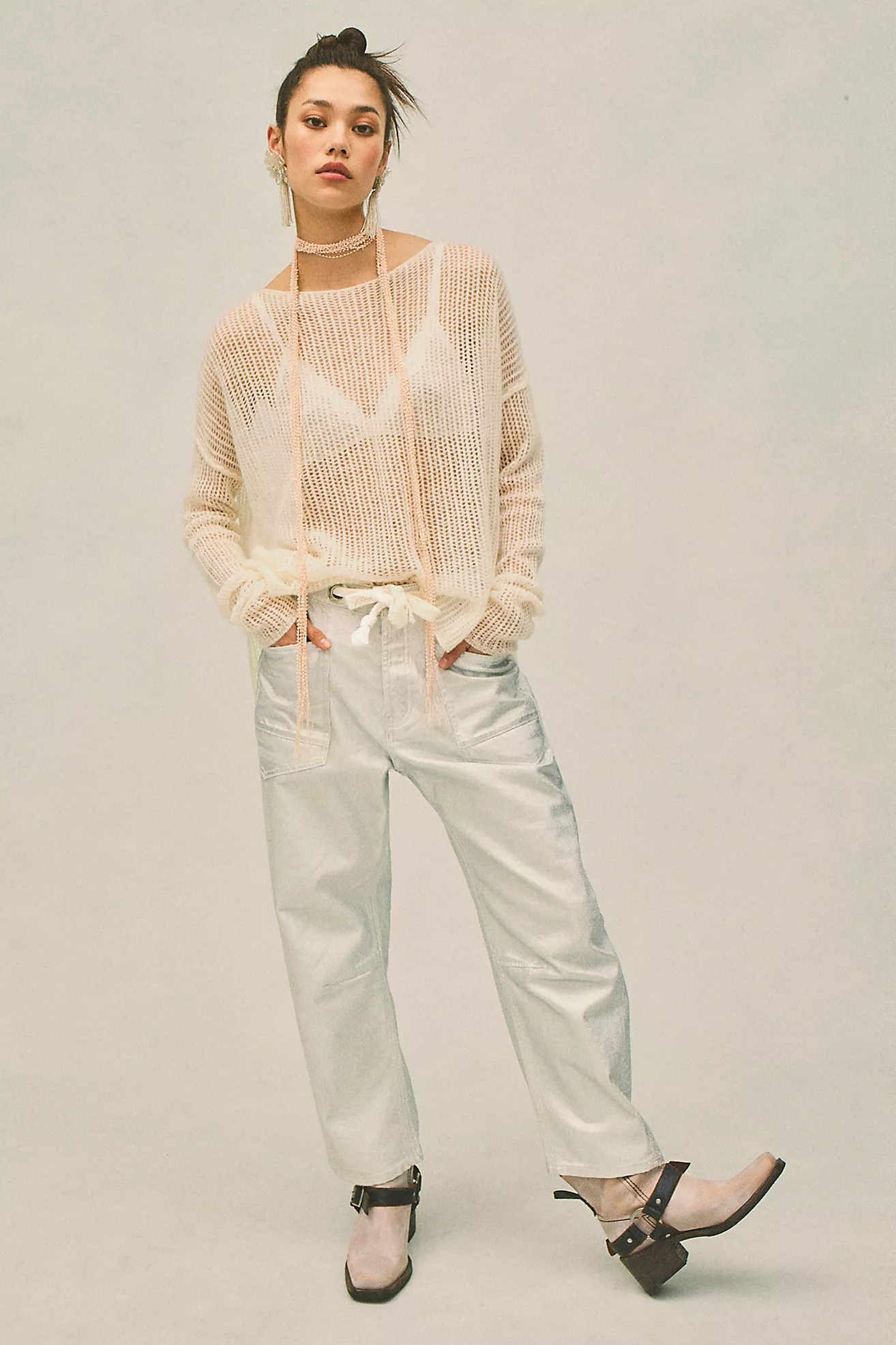 We The Free Moxie Metallic Low-Slung Barrel Jeans | Free People (Global - UK&FR Excluded)