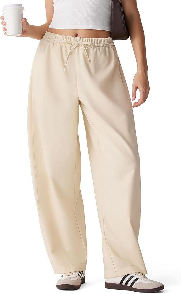 MOOSLOVER Women Linen Lightweight Barrel Pants Drawstring Comfort Casual Lounge Pants Baggy Loose... | Amazon (US)