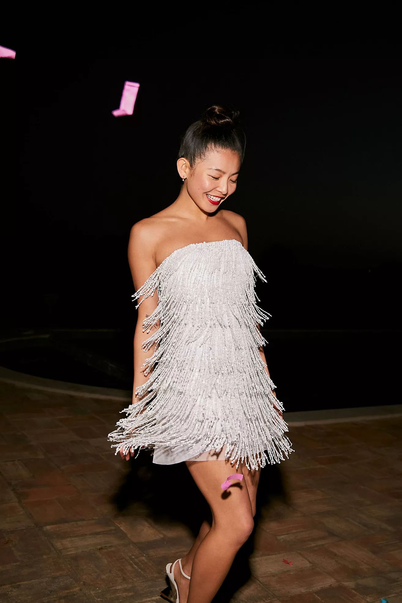 BHLDN Arabella Strapless Sequin Fringe Mini Dress | Anthropologie (US)