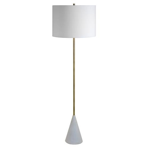 Famela Modern Classic Antique Brass Terrazzo Base Cotton Drum Shade Floor Lamp | Kathy Kuo Home