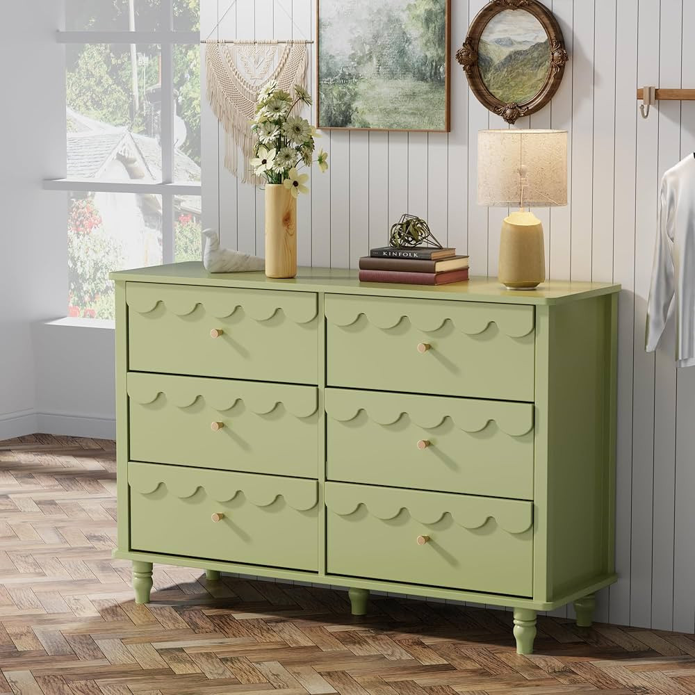 Anbuy Green 6 Drawer Dresser for Bedroom, Modern Wide Chest of Drawers, Scalloped Organizer Stora... | Amazon (US)