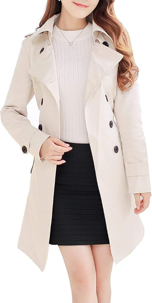 NANJUN Women's Double-Breasted Trench Coat Classic Lapel Overcoat Slim Outerwear Waterproof Coat ... | Amazon (US)