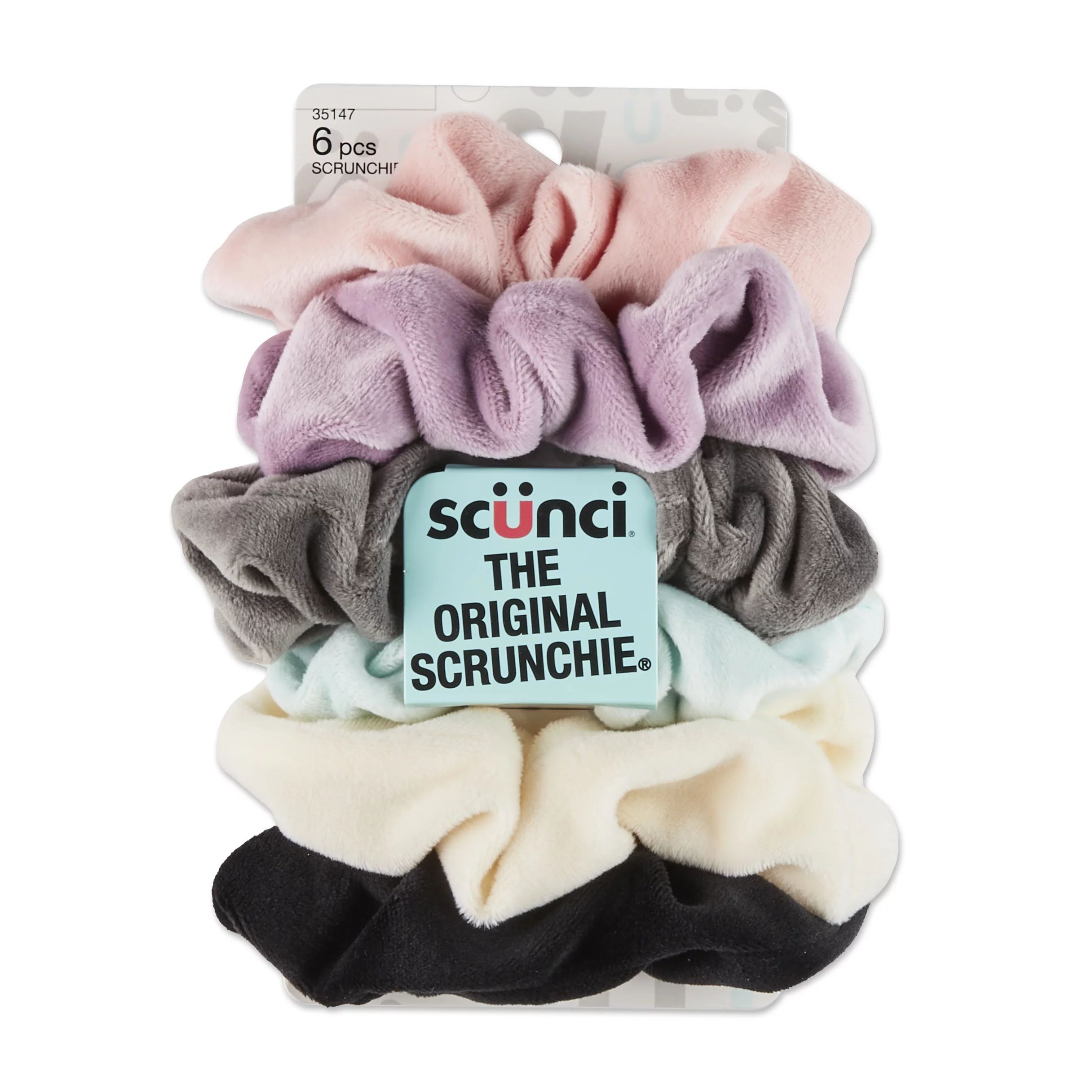 Scunci The Original Scrunchie Hair Ties in Soft Velour, Assorted Pastels and Black, 6 Ct - Walmar... | Walmart (US)