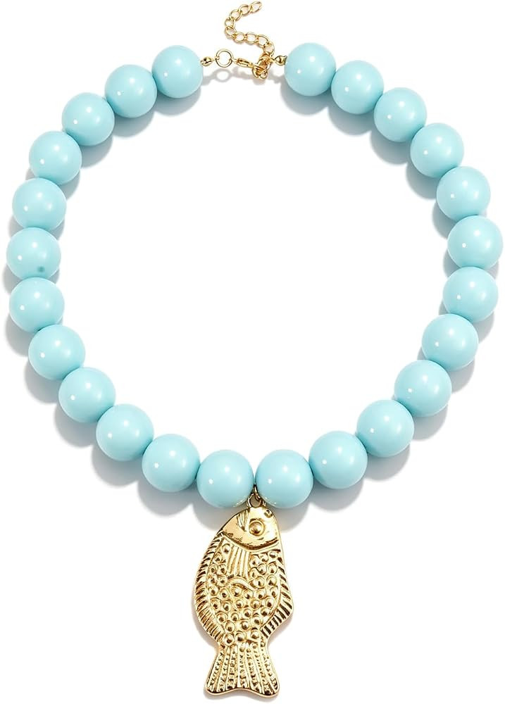 Orange Chunky Beaded Necklace Gold Fish Pendant Necklaces for Women | Amazon (US)