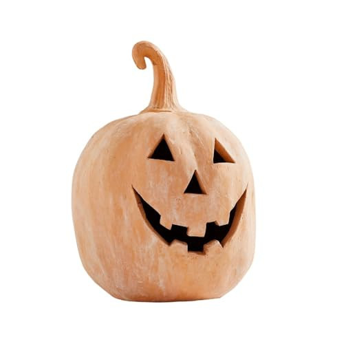 Hallowmas Handcrafted Jack-O'-Lantern, Artisanal Kiln-Fired Terracotta Pumpkin with Hand-Carved Details, 2025 Fall & Halloween Decor, Natural Terracotta (F) | Amazon (US)