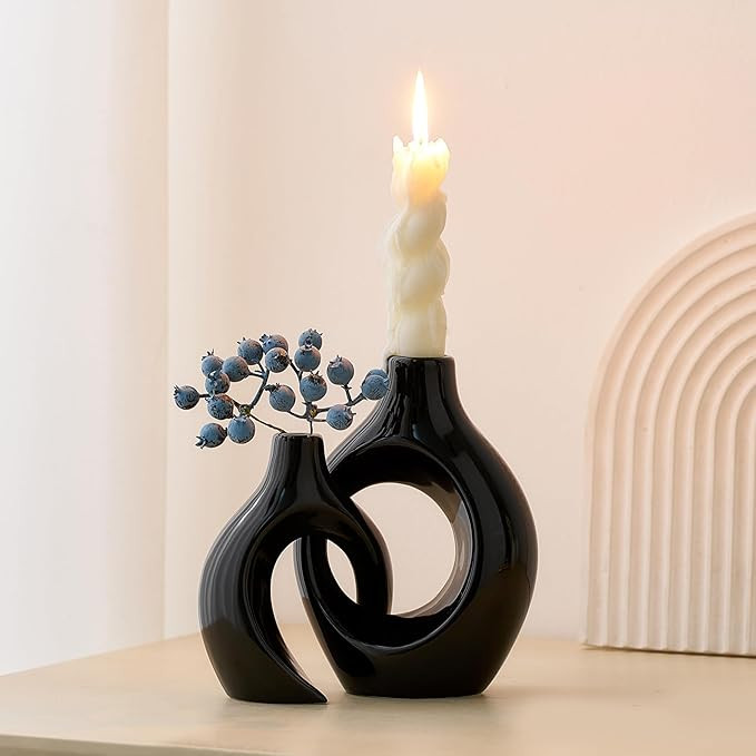 Modern Ceramic Candle Holder, Black Candlestick Holders for Taper Candles, Decorative Candle Stic... | Amazon (US)