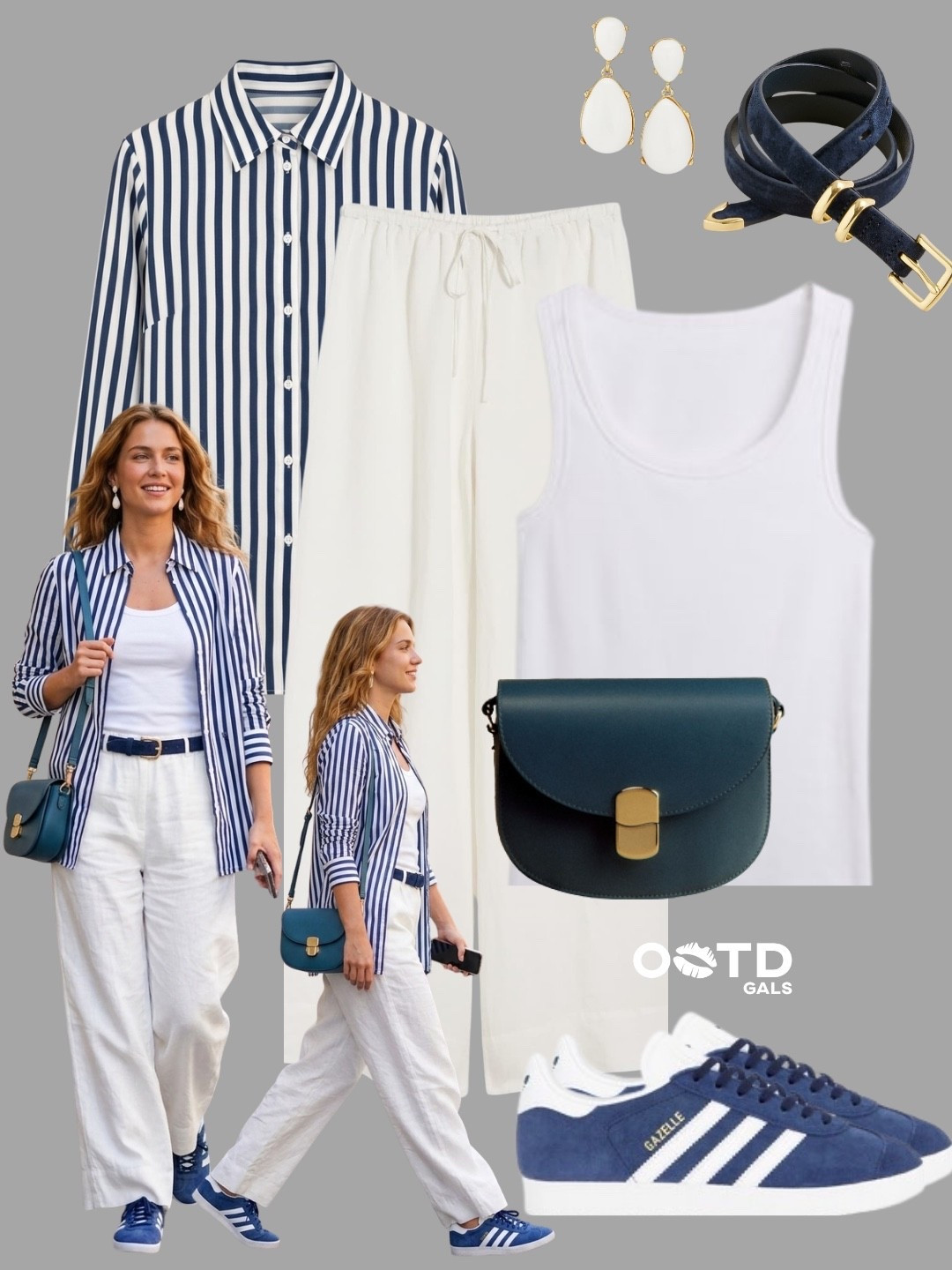 Fresh Blues, Clean Lines 💙🤍

Crisp, airy, and effortlessly put together. The kind of outfit that feels as good as it looks.

Easy, polished, and perfect for everyday.

✨ Style Details:
• Blue striped shirt for a classic, tailored touch  
• Lightweight white trousers for a relaxed, breathable base  
• Simple white tank to keep it clean and minimal  
• Blue sneakers for a sporty, cohesive finish  
• Deep teal crossbody bag for a subtle pop of color  
• Gold + pearl accents to elevate the look  

Light, fresh, and timeless 🤍

#LTKStyle #LTKCasual #EffortlessStyle

#LTKgrwm #LTKootd
