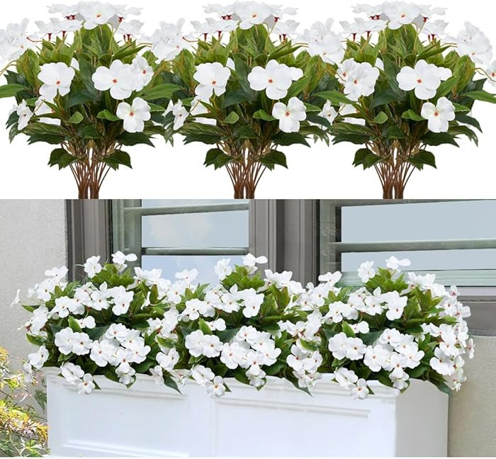 Melorca&Guilla Artificial Plants Outdoor,4PCS 7Branches Fake Impatiens Artificial Flowers for Out... | Amazon (US)