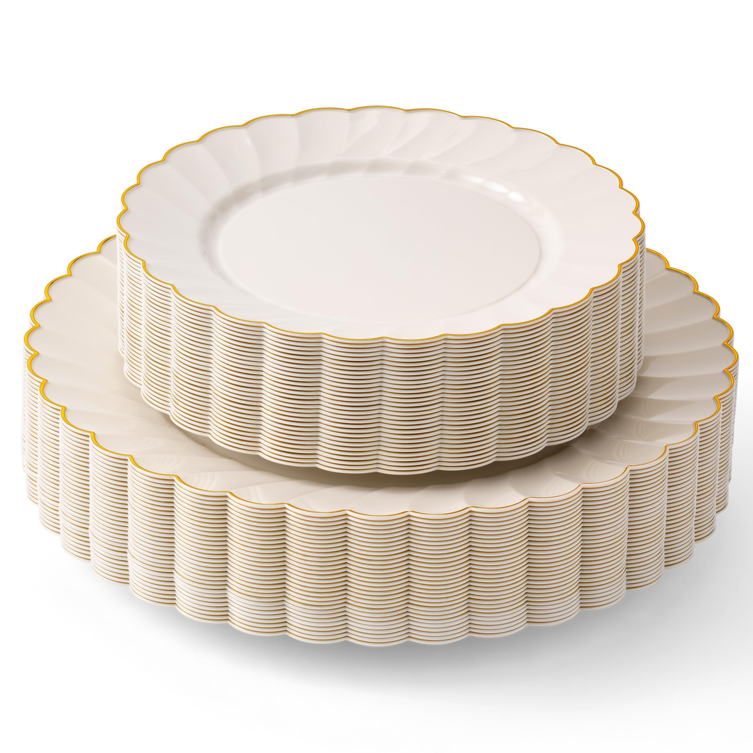 By Madee PREMIUM 60-Piece Disposable Ivory Scalloped Plastic Plates with Gold Trim – 30 Dinner ... | Amazon (US)