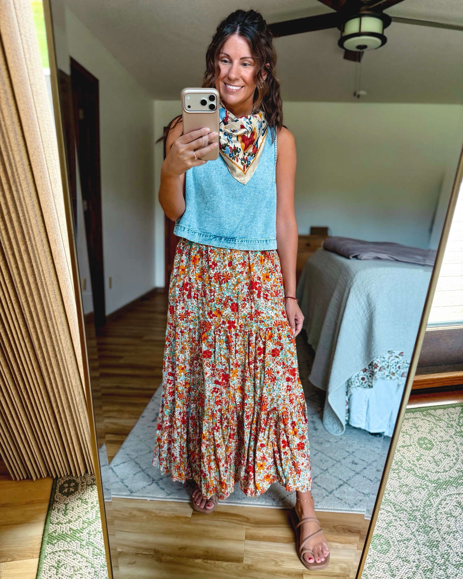 His little scarf matches so well with my outfit today! Too warm to wear it, but keeping this look in mind (with one of my denim long sleeve button ups?!) for fall! 

xs petite in my top (selling out—linked similar ones) and small in my midi/maxi skirt. My croc sandals are size 6.

#LTKPetite #LTKSeasonal #LTKgrwm