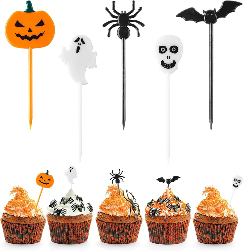 GlyinnHe 50PCS Halloween Picks Cupcake Toppers - Plastic Toothpicks for Cupcakes, Food, Cocktails... | Amazon (US)