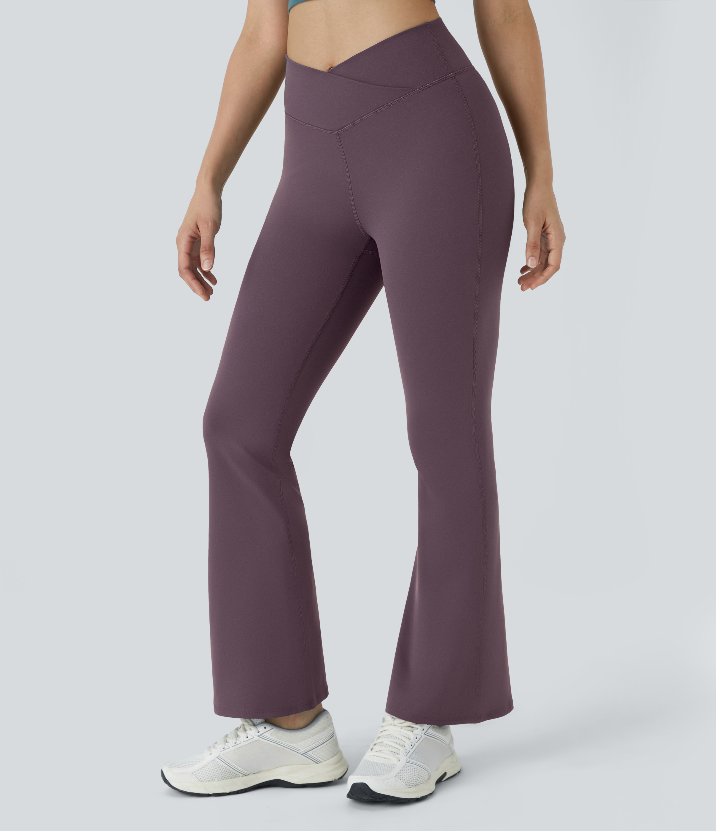 Halara High Waisted Crossover Flare Yoga Leggings - Dusky Evening purple - XL(regular) gym leggings leggings with pockets | HALARA