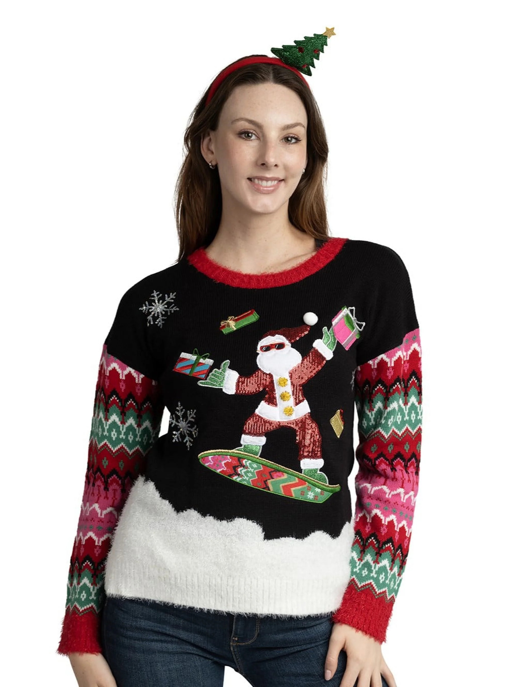 Jollidays Women's Snowboard Santa Ugly Christmas Sweater | Walmart (US)