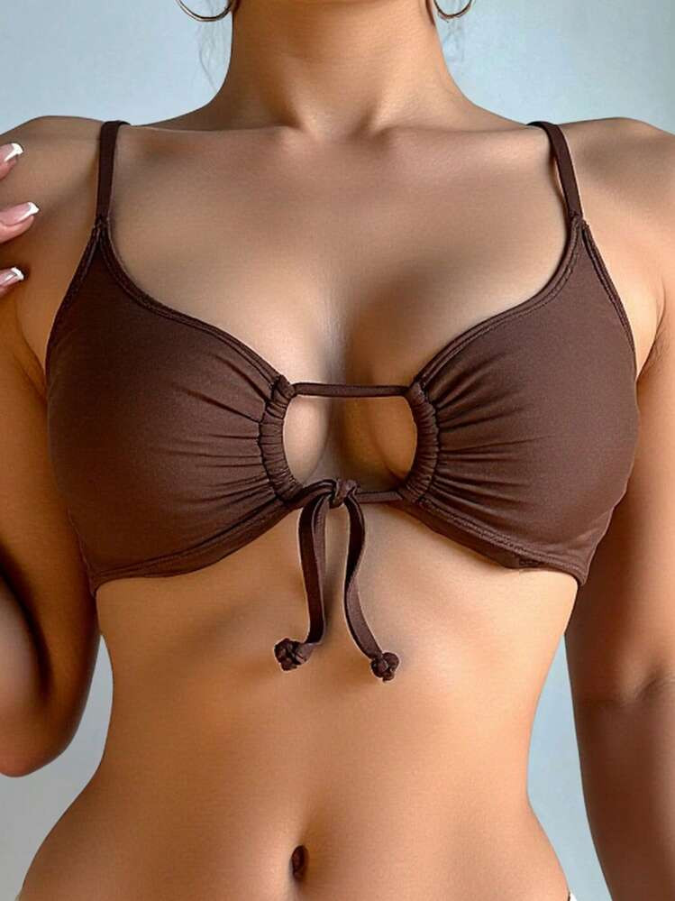 Swim Vcay Women's Beach Simple Solid Color Front Tie Bikini Top For Summer Beach Vacation | SHEIN
