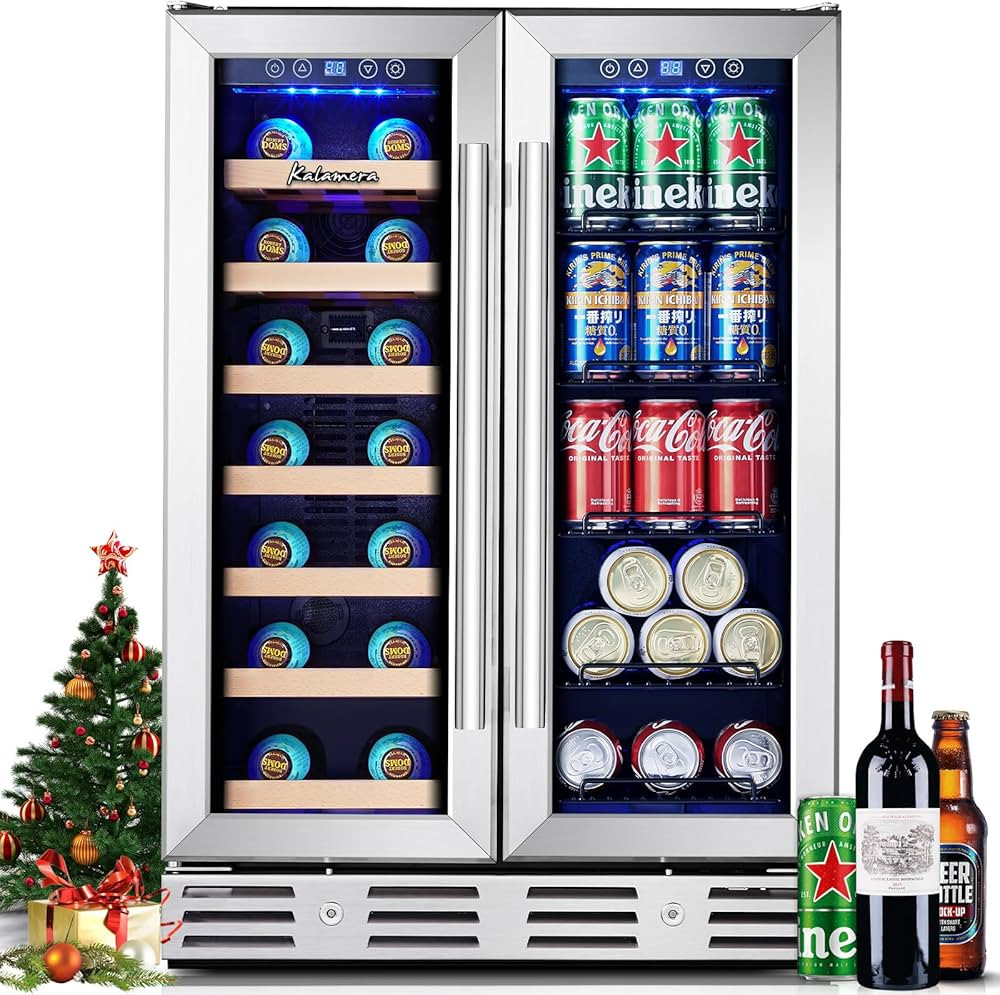Kalamera Wine and Beverage Refrigerator, 24 inch Wine Fridge Dual Zone Hold 21 Bottles and 77 Can... | Amazon (US)