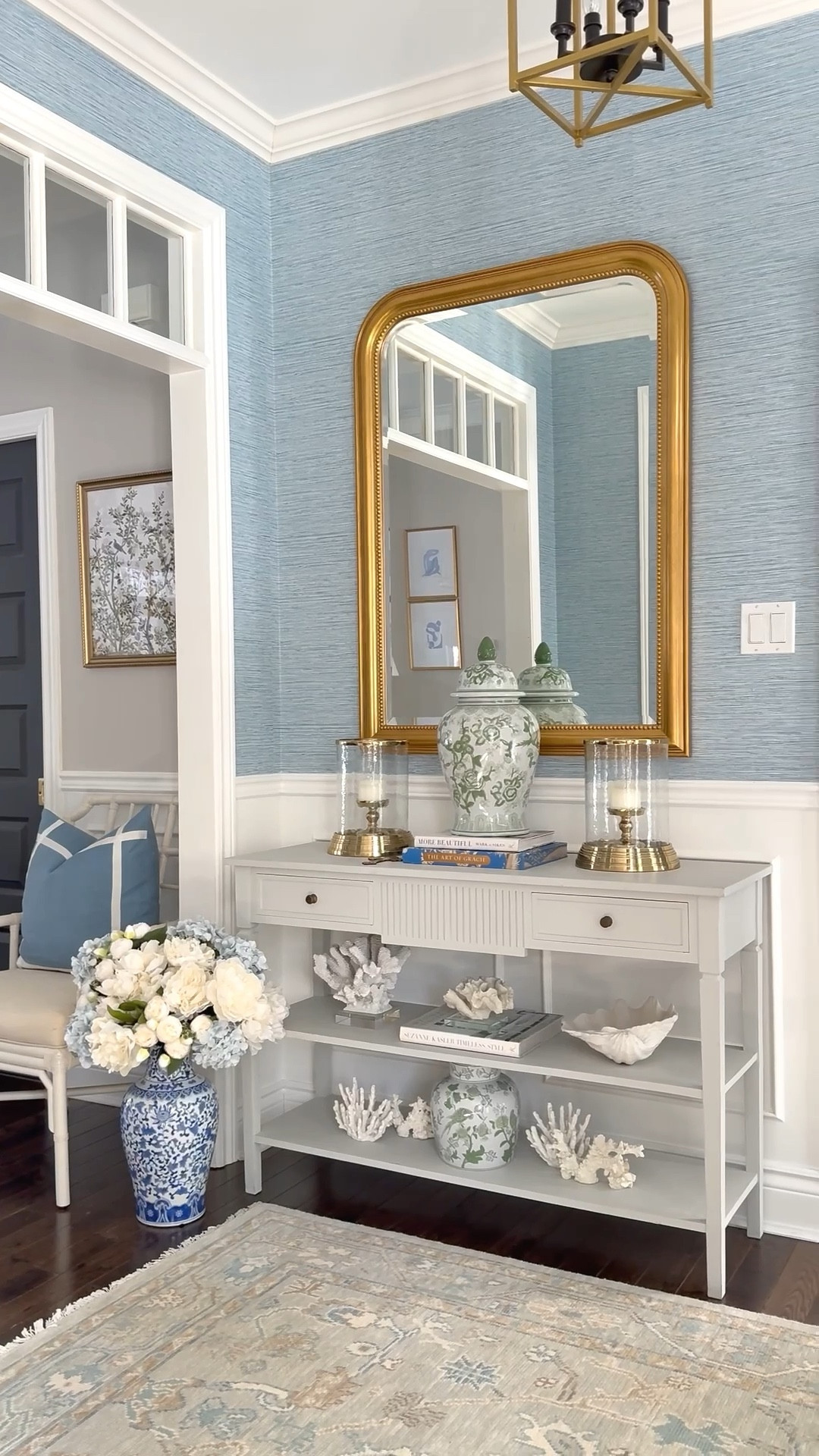 Chic and elegant spring entryway! Gorgeous florals and chinoiserie touches in the prettiest blues and greens💙💚

#LTKSeasonal #LTKspring #LTKHome