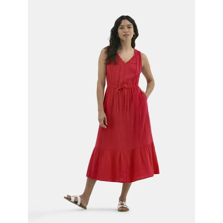Time and Tru Women's Double Cloth Sleeveless Midi Dress, Sizes XS-XXXL | Walmart (US)