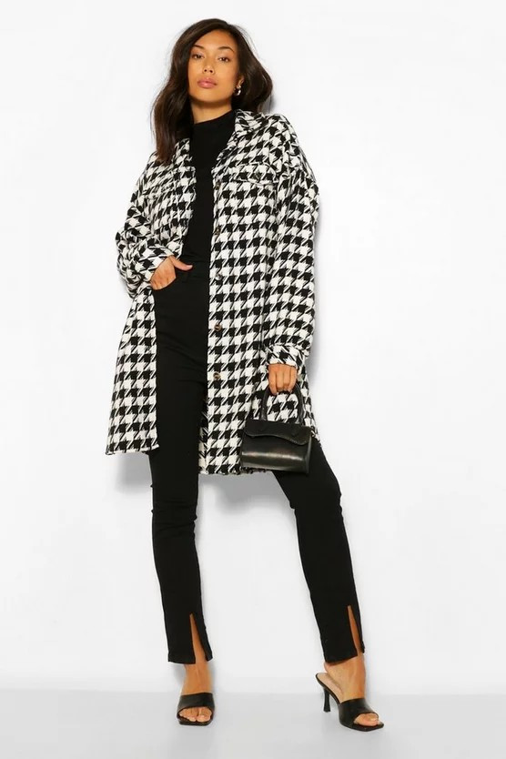 Super Oversized Wool Look Dogtooth Shacket | Boohoo.com (US & CA)