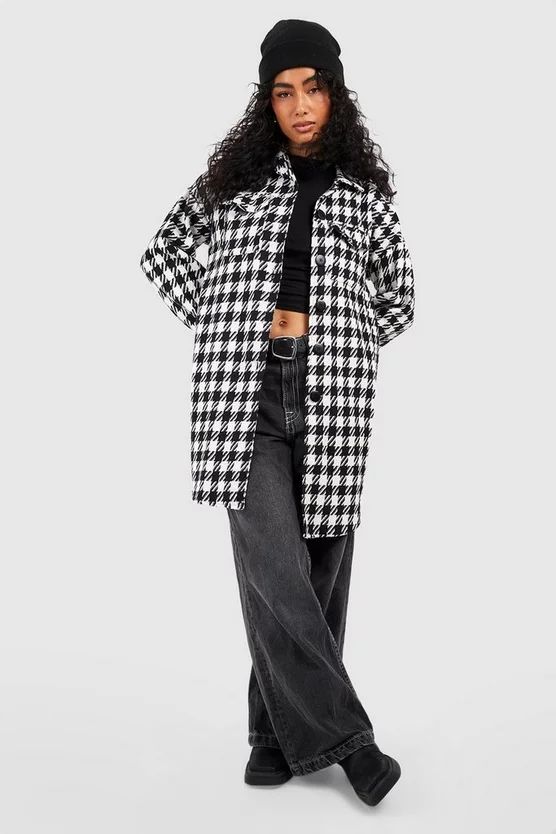 Super Oversized Wool Look Dogtooth Shacket | Boohoo.com (US & CA)