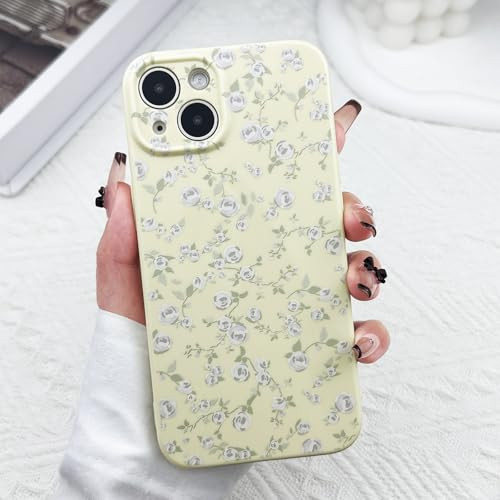 DYFYFKDI Floral Case for iPhone 15 Cute Flower Rose Pattern Aesthetic for iPhone 15 Case Vintage Girls Women,Oil Flowers Girly Trendy Slim Fit TPU Shockproof Protective Cover, Yellow | Amazon (US)