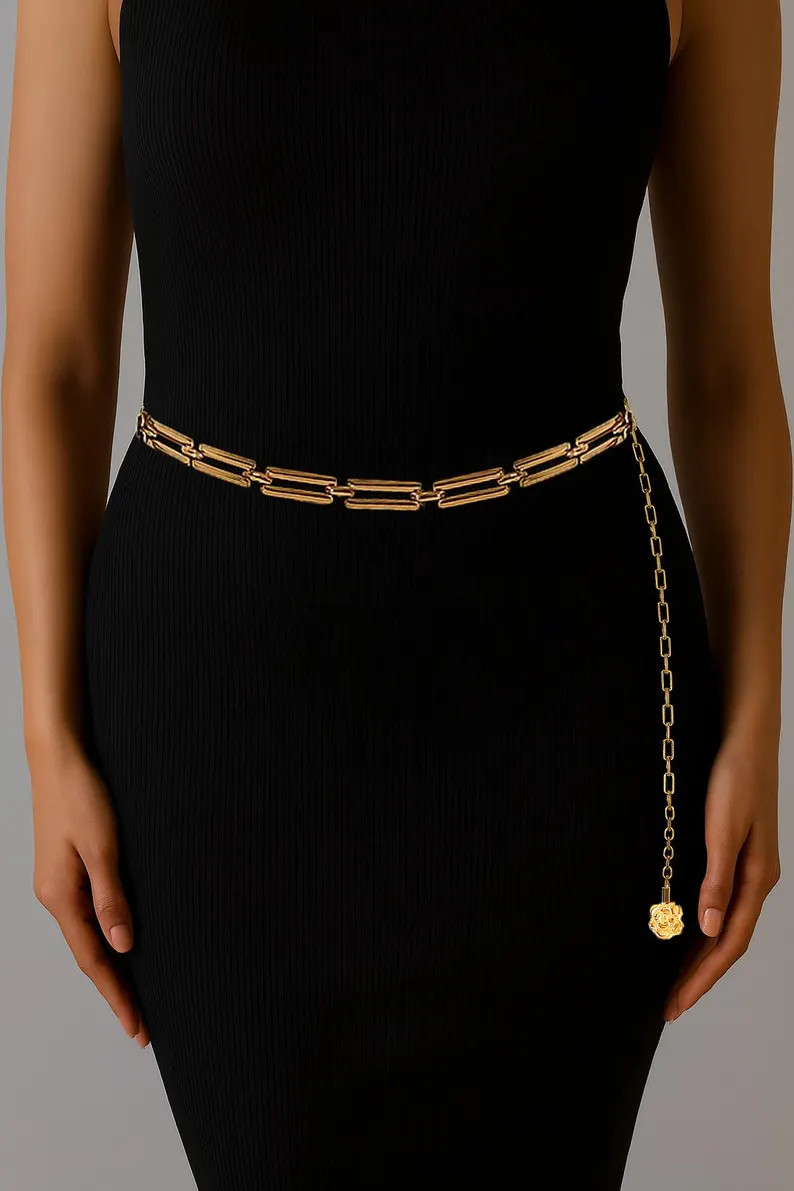 Gold / Silver Waist Chain Belt – Modern Rectangular Jewelry for Dresses & Formal Outfits - Etsy | Etsy (US)