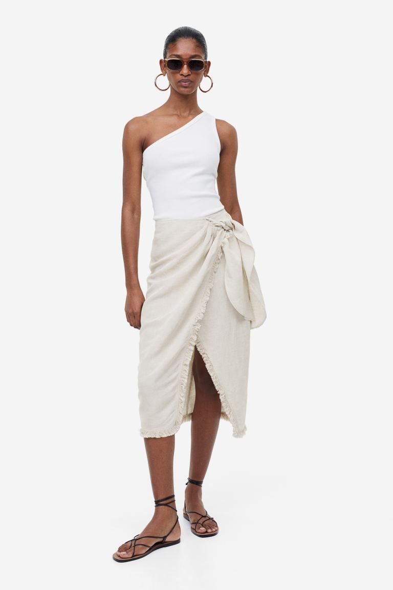 Linen-blend wrapover skirt | H&M (UK, MY, IN, SG, PH, TW, HK)