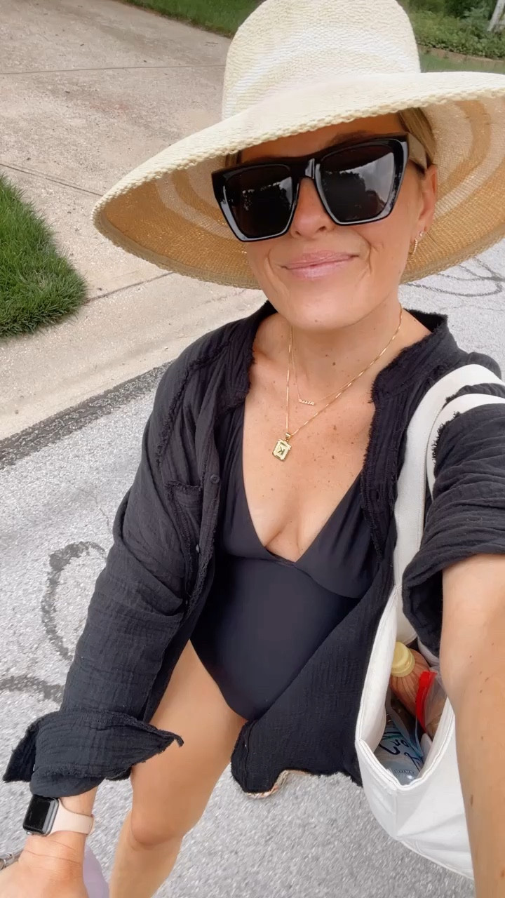 Pool side look. Pool outfit. Beach outfit. Summer style. Swimsuit, cover up, straw hat. Mom style. 

#poolstyle #beachoutfit #summerstyle #swimstyle

#LTKSeasonal #LTKstyletip #LTKswim