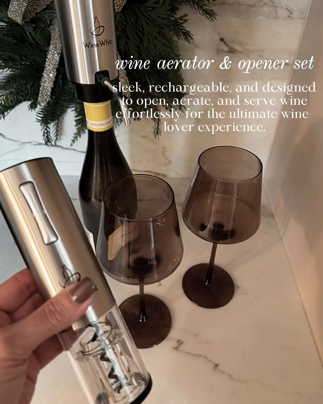 WINE AERATOR & OPENER SET — SLEEK, RECHARGEABLE, EFFORTLESS! Sleek, rechargeable, and designed to open, aerate, and serve wine effortlessly for the ultimate wine-lover experience.

#Amazon #TheHillaryStyle #WineLoverGifts #KitchenEssentials #EntertainingFavorites #HostessGifts #HolidayGiftGuide #EntertainingEssentials #ModernKitchenStyle #GiftIdeas2024 

 #LTKGiftGuide #LTKSeasonal #LTKOver40