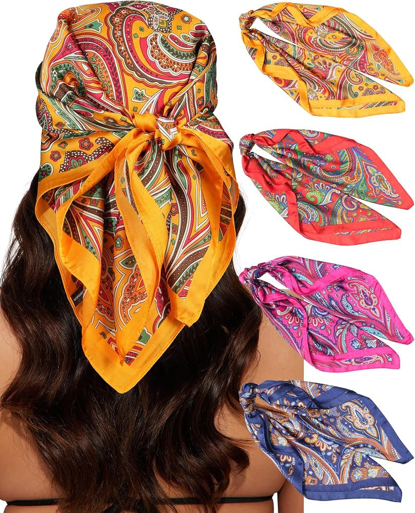 CHLINS 4 PCS 27.5 Inches Satin Head Scarf Silk Scarf for Women Lightweight Hair Bandanas Head Sca... | Amazon (US)