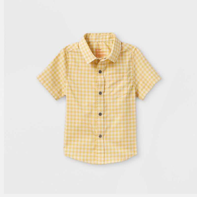 Toddler Boys' Adaptive Gingham Button-Down Short Sleeve Shirt - Cat & Jack™ Yellow/White | Target