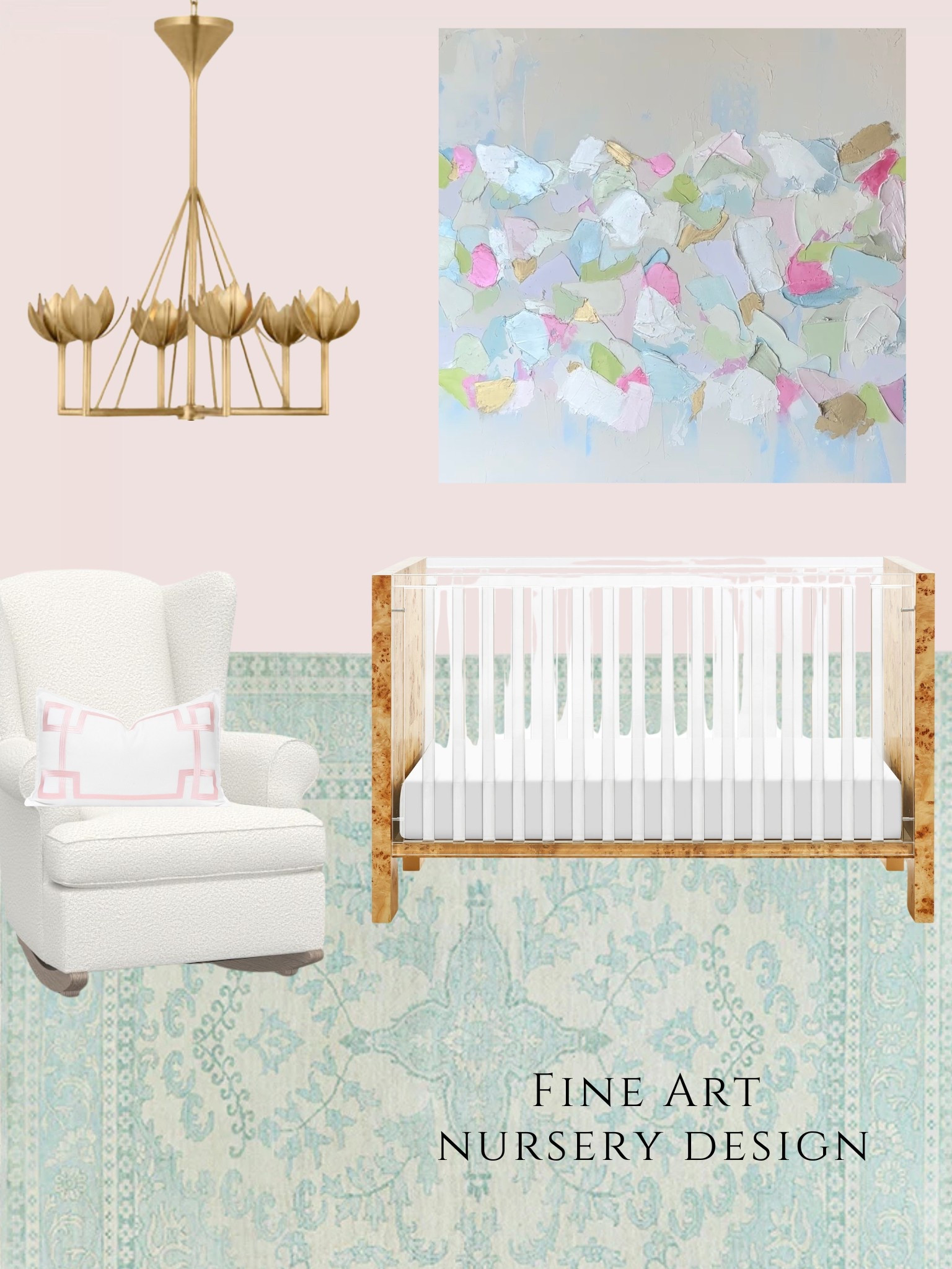 An upscale nursery with original art to grow with your child. 
Acrylic and burlwood crib, oushak rug, brass lighting and textured artwork create a soft and peaceful palette for your little one. 
I have linked exact items as well as some budget friendly alternatives. 

Original artwork by Caroline Schneider.  Find it on my site or my Instagram Carolineshomedesigns.com


#LTKBaby #LTKBump #LTKHome