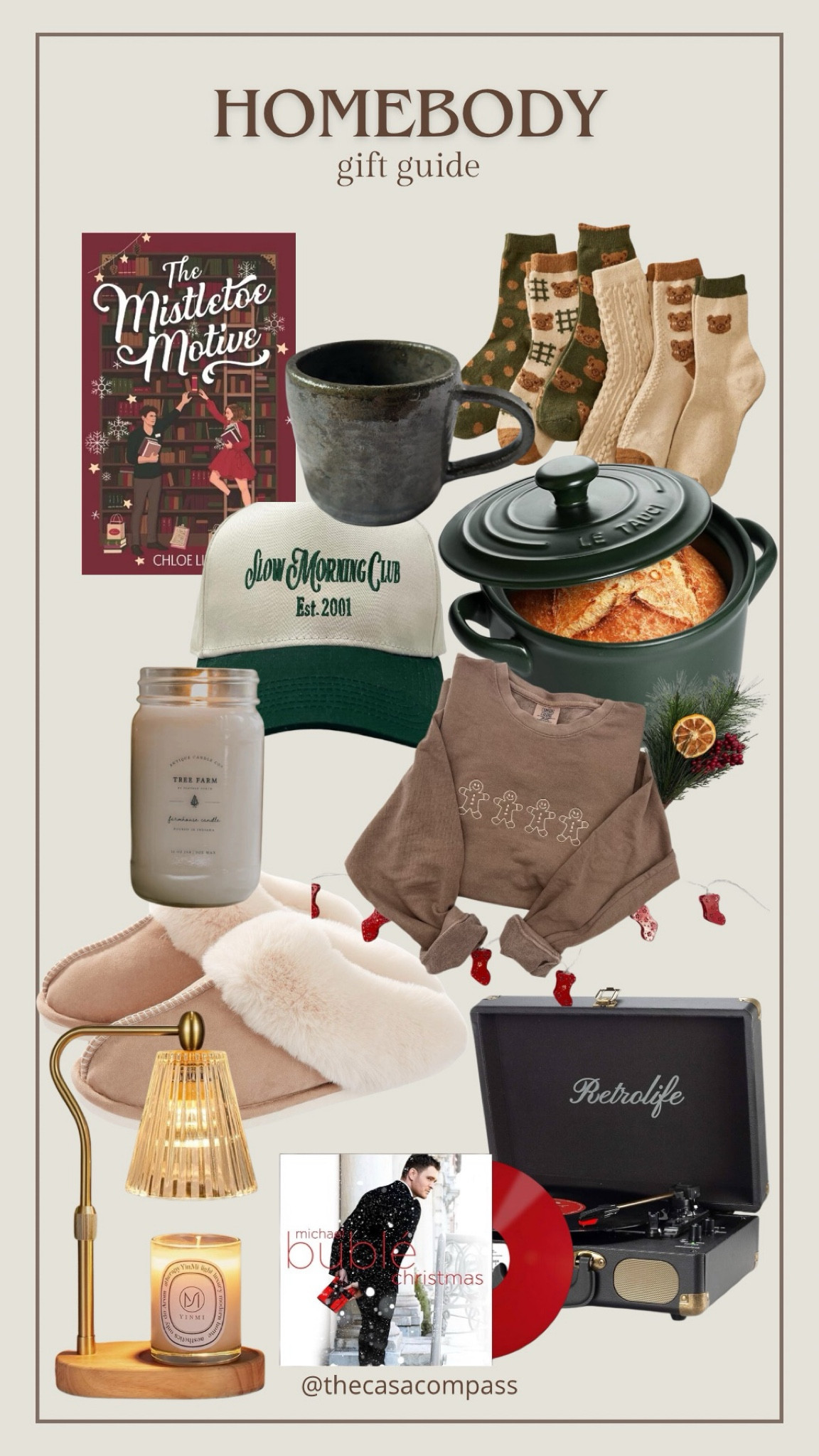 Gifts for the homebody in your life! All things I want or already own! cozy, slippers, Dutch oven, record player, Christmas books, cozy socks, handmade coffee mug, slow morning hat, gingerbread sweater, candle warmer, towel warmerr

#LTKGiftGuide #LTKHome #LTKHoliday