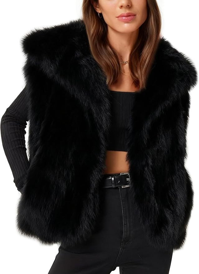 Flygo Womens Faux Fur Vest Fuzzy Lapel Collar Sleeveless Jackets Winter Warm Fluffy Open Front Sh... | Amazon (US)