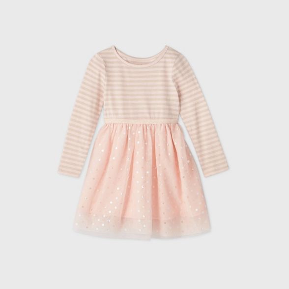 Toddler Girls' Sparkle Tulle Long Sleeve Dress - Cat & Jack™ Light Pink | Target