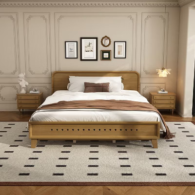 Queen Size Bed Frame, Solid Pine Wood Platform Bed Frame, No Box Spring Needed, Rustic Yellow - ModernLuxe | Target