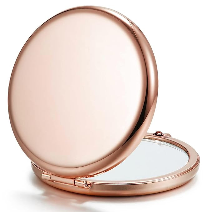 Compact Mirror for Purse, Double-Sided 1X/2X Magnifying Metal Pocket Makeup Mirrors(Round, Rose G... | Amazon (US)