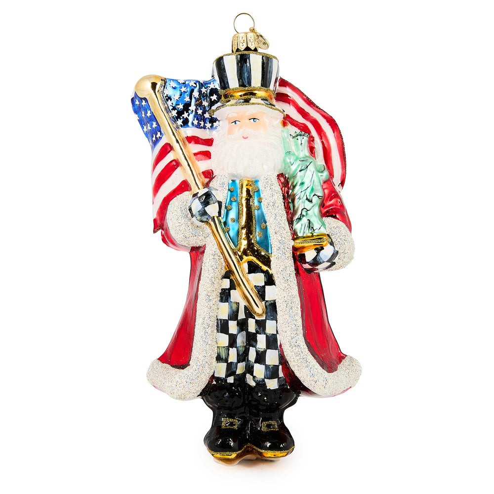 Santa with Flag Glass Ornament | MacKenzie-Childs