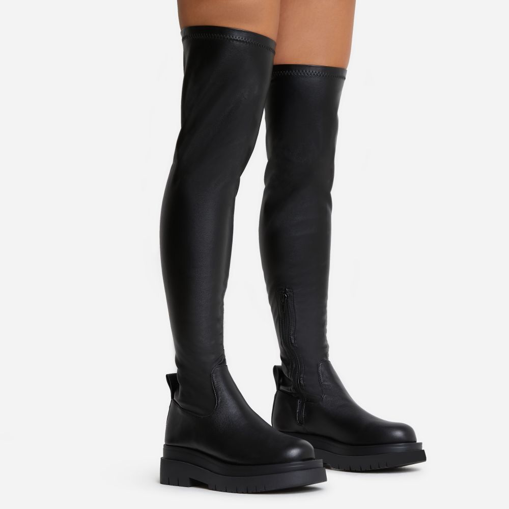 Reaching Over The Knee Thigh High Long Biker Boot In Black Faux Leather | EGO Shoes (US & Canada)