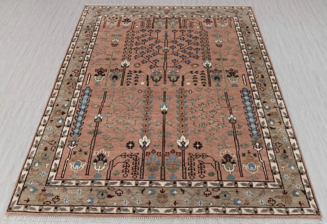 Pink Persian Tree of Life Modern Designer Soft Oushak Turkish Style Wool Ushak,customize in Any S... | Etsy (US)