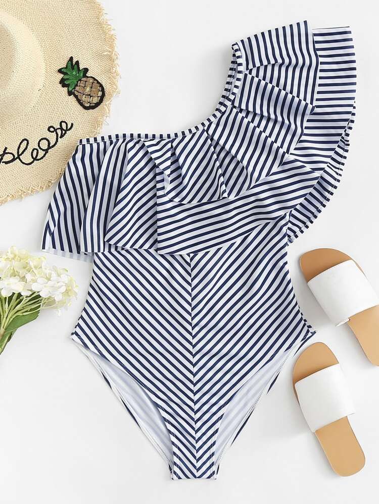 Striped Layered Flounce  One Piece Swimsuit | ROMWE