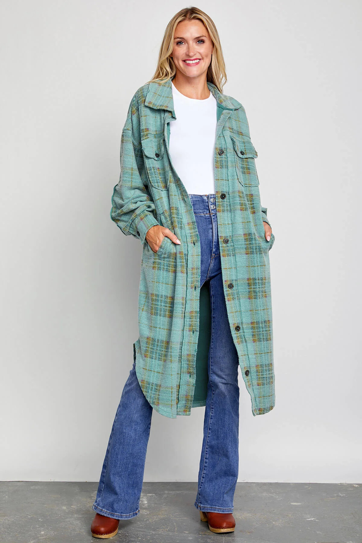 Free People Plaid Long Ruby | Social Threads