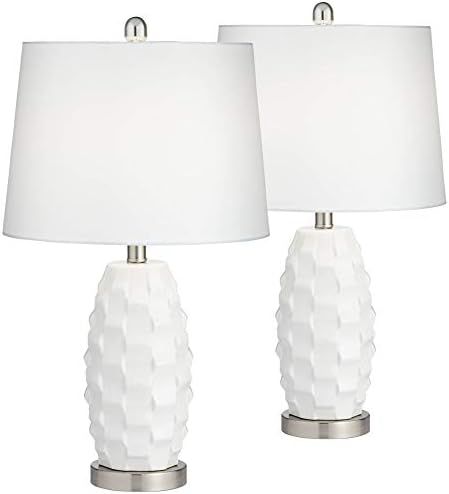 Brad Modern Coastal Style Accent Table Lamps 24.5" High Set of 2 LED Scalloped White Ceramic Tape... | Amazon (US)