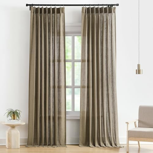 Vision Home Brown Pinch Pleated Semi Sheer Curtains Textured Linen Blended Light Filtering Window... | Amazon (US)